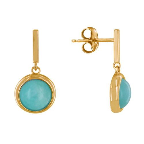 Les Poulettes Bijoux - Boucles D'oreilles Plaqué Or Barre Et Demi Perle D'amazonite