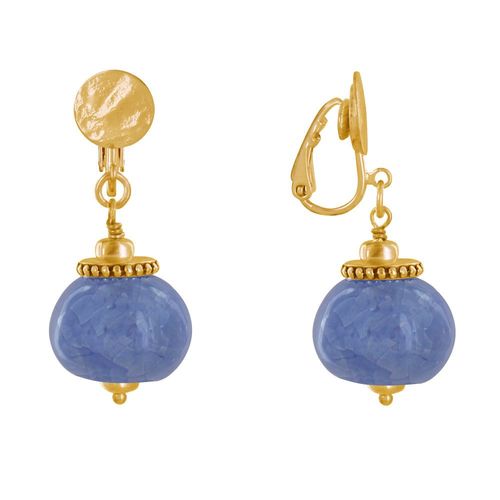 Les Poulettes Bijoux - Boucles D'oreilles Clip Métal Doré Et Grosses Perles En Céramique