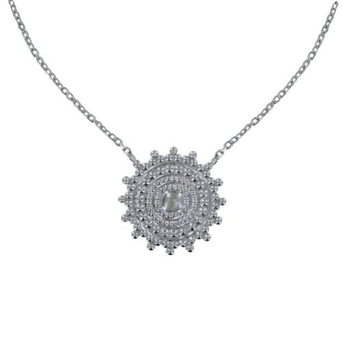 Les Poulettes Bijoux - Collier Argent Rhodié Soleil Dentelé