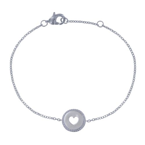 Les Poulettes Bijoux - Bracelet Argent Rhodié Médaille Ronde Coeur Ajouré Et Strass