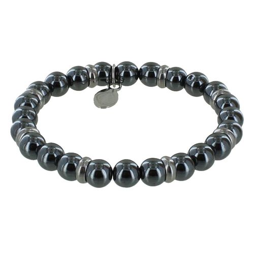 Les Poulettes Bijoux - Bracelet Elastique Anneau Acier Et Perles Hématite