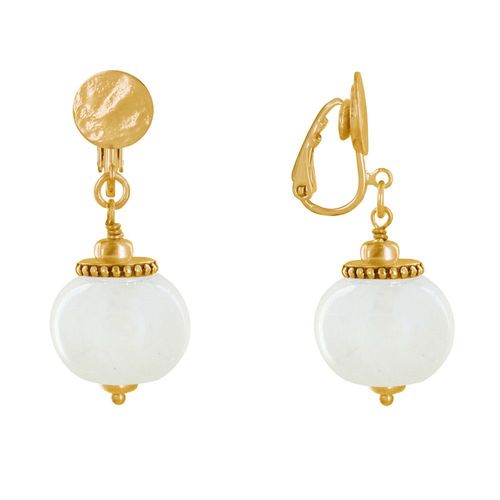 Les Poulettes Bijoux - Boucles D'oreilles Clip Métal Doré Et Grosses Perles En Céramique