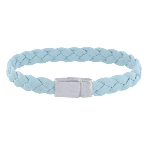 Les Poulettes Bijoux - Bracelet Mixte Tresse En Cuir De Chèvre Bleu Ciel 7mm