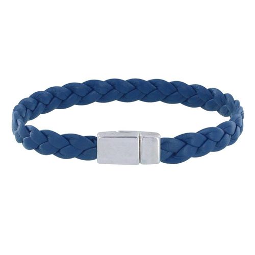 Les Poulettes Bijoux - Bracelet Mixte Tresse En Cuir De Chèvre Bleu Navy 7mm