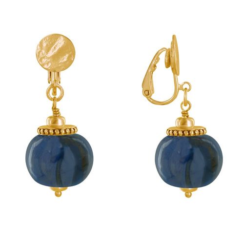 Les Poulettes Bijoux - Boucles D'oreilles Clip Métal Doré Et Grosses Perles En Céramique