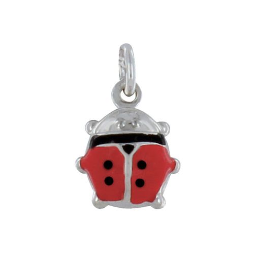Les Poulettes Bijoux - Pendentif Argent Coccinelle Bombée Ligne Rouge Et Noire