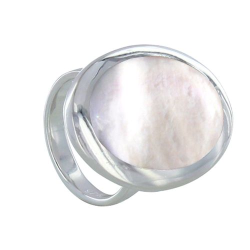 Les Poulettes Bijoux - Bague Argent Ovale Miroir En Nacre