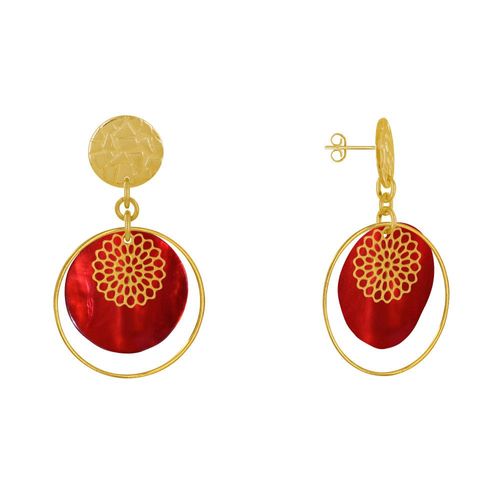 Les Poulettes Bijoux - Boucles D'oreilles Clous Métal Doré Cercle Et Pastille De Nacre