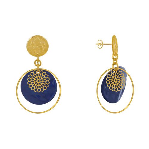 Les Poulettes Bijoux - Boucles D'oreilles Clous Métal Doré Cercle Et Pastille De Nacre