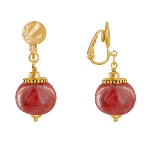 Les Poulettes Bijoux - Boucles D'oreilles Clip Métal Doré Et Grosses Perles En Céramique