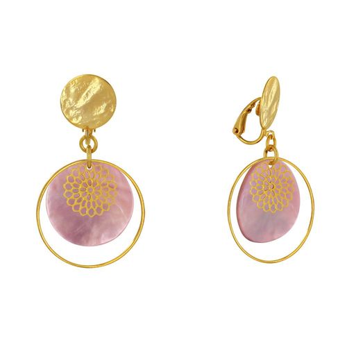 Les Poulettes Bijoux - Boucles D'oreilles Clip Métal Doré Cercle Et Pastille De Nacre