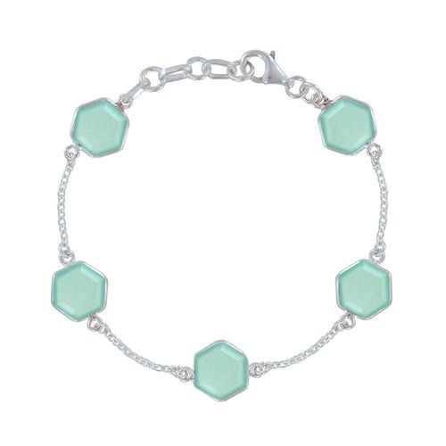 Les Poulettes Bijoux - Bracelet Argent Cinq Hexagones De Calcédoine Vert D'eau Facettés