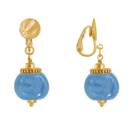 Les Poulettes Bijoux - Boucles D'oreilles Clip Métal Doré Et Grosses Perles En Céramique