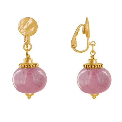Les Poulettes Bijoux - Boucles D'oreilles Clip Métal Doré Et Grosses Perles En Céramique
