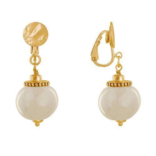 Les Poulettes Bijoux - Boucles D'oreilles Clip Métal Doré Et Grosses Perles En Céramique
