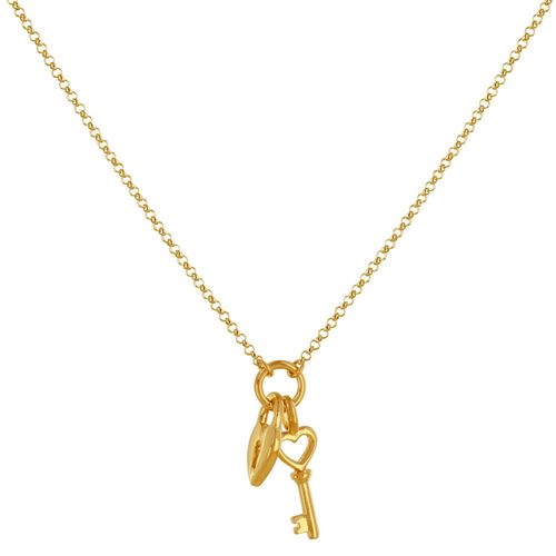 Les Poulettes Bijoux - Collier Plaqué Or Breloques Cadenas Coeur Et Clé