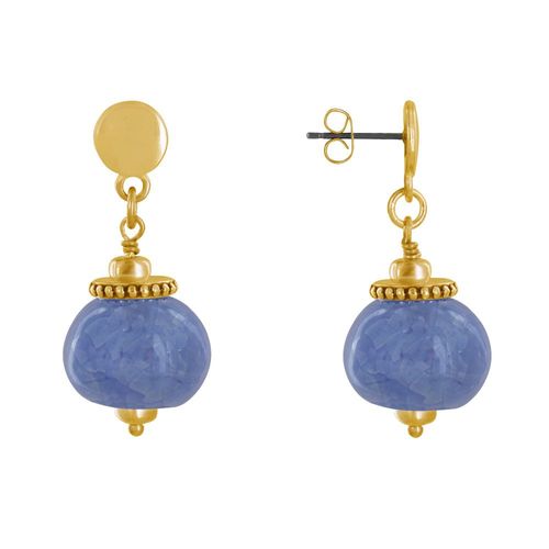 Les Poulettes Bijoux - Boucles D'oreilles Clous Métal Doré Et Grosses Perles En Céramique