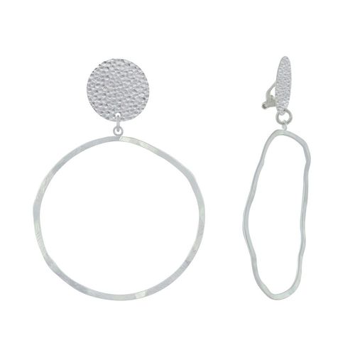 Les Poulettes Bijoux - Boucles D'oreilles Clip Laiton Mat Pastille Martelée Et Anneau Vague