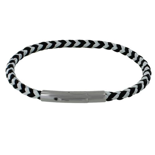 Les Poulettes Bijoux - Bracelet Homme Cuir Tréssé Rond Bicolore Noir Et Blanc