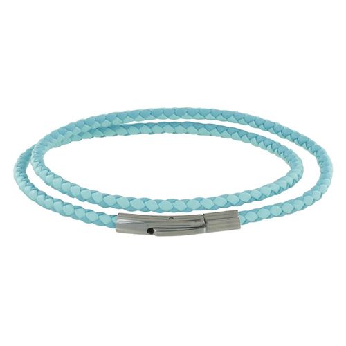 Les Poulettes Bijoux - Bracelet Homme Double Tour Bicolore Cuir Tréssé Rond Pour Poignet 19cm
