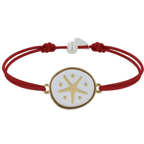 Les Poulettes Bijoux - Bracelet Lien Médaille En Laiton Etoile Émaillée Blanche