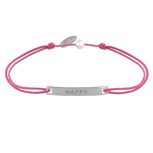 Les Poulettes Bijoux - Bracelet Lien Plaque Incurvé En Argent Gravé Happy