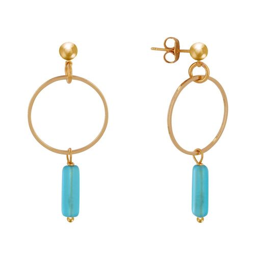 Les Poulettes Bijoux - Boucles D'oreilles Doré Cercle Et Perle Rectangulaire
