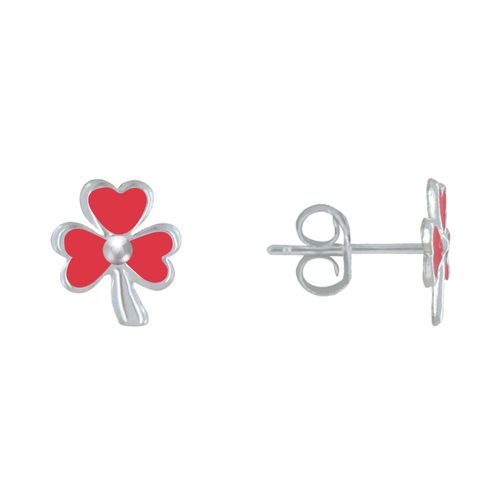 Les Poulettes Bijoux - Boucles D'oreilles Argent Trèfle Emaillée
