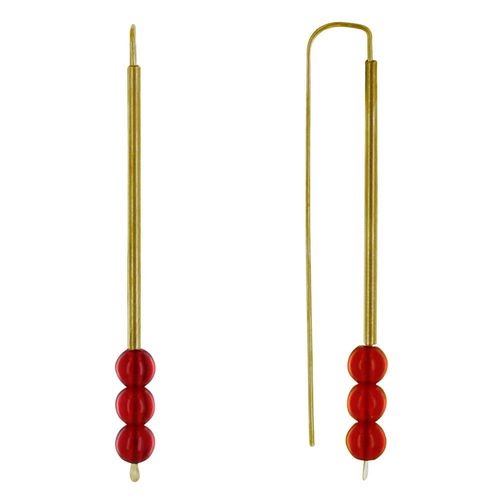 Les Poulettes Bijoux - Boucles D'oreilles Laiton Crochet Tubulaire Et Trois Perles De Verre