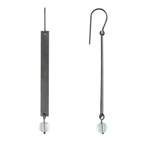 Les Poulettes Bijoux - Boucles D'oreilles Crochet Ruthénium Rectangle Plat Et Perle De Verre