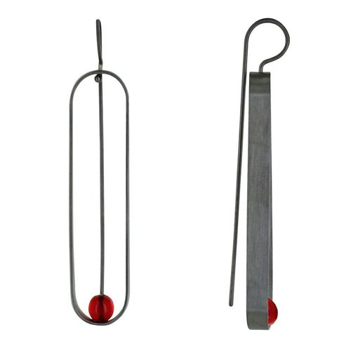 Les Poulettes Bijoux - Boucles D'oreilles Crochet Ruthénium Ovale Et Perle De Verre