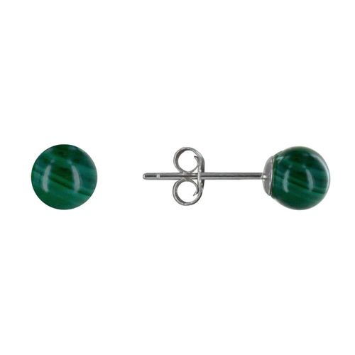Les Poulettes Bijoux - Boucles D'oreilles Clou Argent Rhodié Et Perles De Malachite 6 Mm