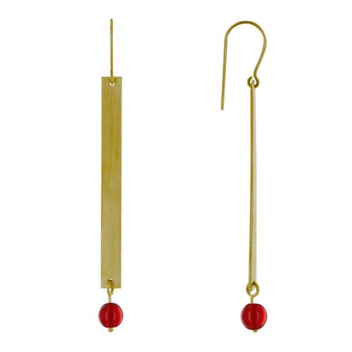Les Poulettes Bijoux - Boucles D'oreilles Crochet Laiton Rectangle Plat Et Perle De Verre