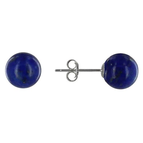 Les Poulettes Bijoux - Boucles D'oreilles Clou Argent Et Perles De Lapis Lazuli 8 Mm