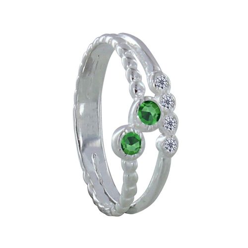 Les Poulettes Bijoux - Bague Argent Double 2 Strass Vert Et 4 Petits Strass Cristal