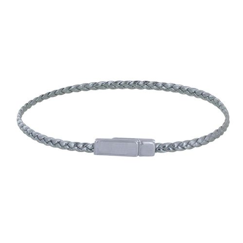 Les Poulettes Bijoux - Bracelet Femme Tresse Plate En Cuir Brillant Femoir Aimanté Métal Argenté