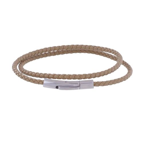 Les Poulettes Bijoux - Bracelet Homme Double Tour Cuir Tréssé Rond Pour Poignet 19cm