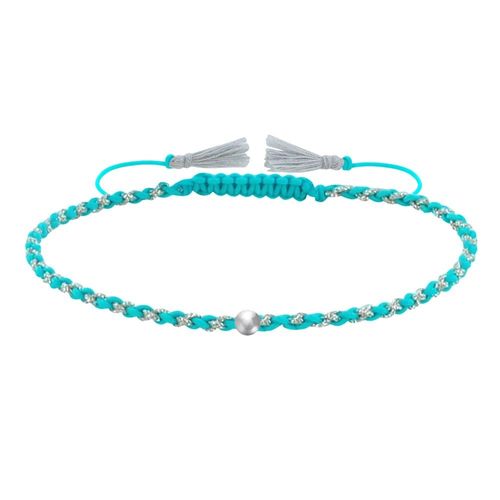 Les Poulettes Bijoux - Bracelet Lien Tréssé Rond Bicolore Lurex Et Une Perle Argent 925