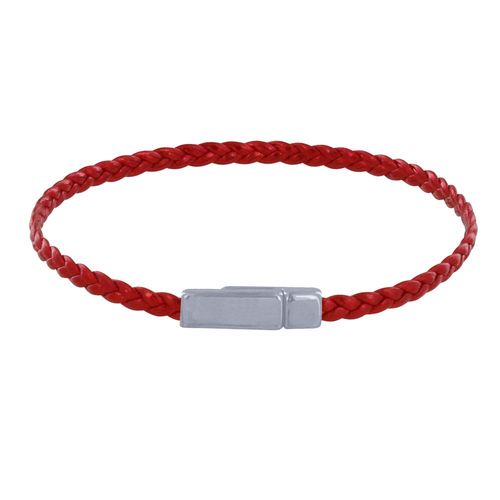 Les Poulettes Bijoux - Bracelet Femme Tresse Plate En Cuir Brillant Femoir Aimanté Métal Argenté