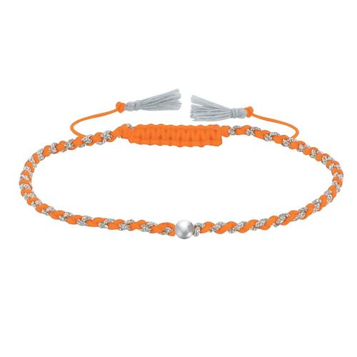 Les Poulettes Bijoux - Bracelet Lien Tréssé Rond Bicolore Lurex Et Une Perle Argent 925