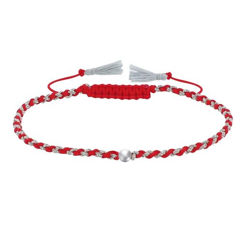 Les Poulettes Bijoux - Bracelet Lien Tréssé Rond Bicolore Lurex Et Une Perle Argent 925