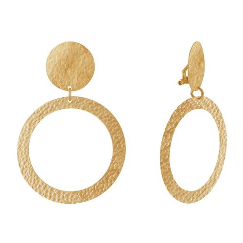Les Poulettes Bijoux - Boucles D'oreilles Clip Laiton Mat Pastille Brossée Et Anneau Martelé