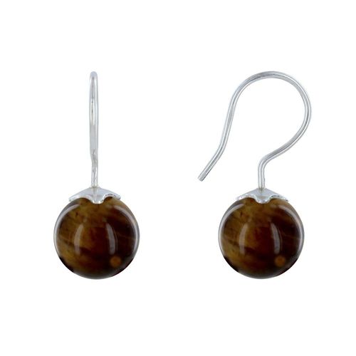 Les Poulettes Bijoux - Boucles D'oreilles Argent Billes Oeil De Tigre