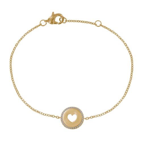 Les Poulettes Bijoux - Bracelet Plaqué Or Médaille Ronde Coeur Ajouré Et Strass