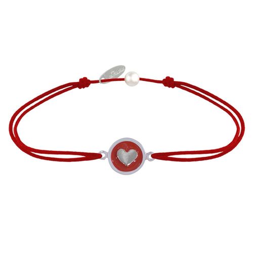 Les Poulettes Bijoux - Bracelet Lien Médaille Argent Ronde Coeur Emaillée Rouge