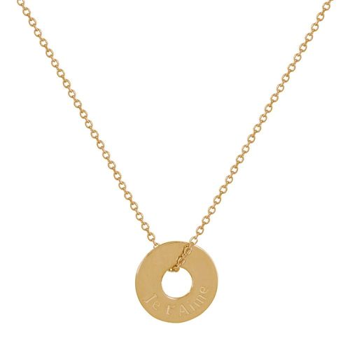 Les Poulettes Bijoux - Collier Plaqué Or Jeton Ajouré Gravé Je T'aime