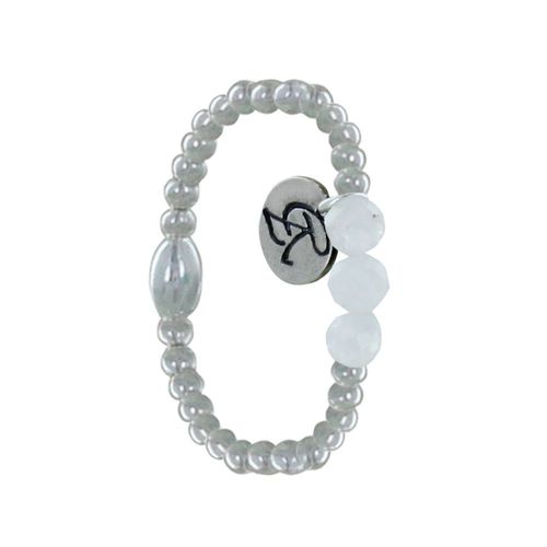 Les Poulettes Bijoux - Bague Argent Elastique Bille Et Trois Perles De Pierre De Lune Facettée