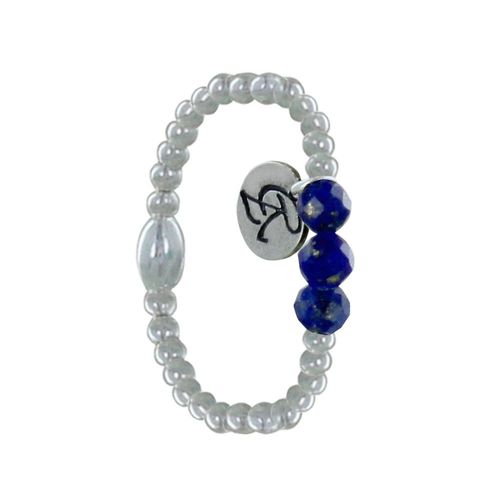 Les Poulettes Bijoux - Bague Argent Elastique Bille Et Trois Perles De Lapis Lazuli Facettée