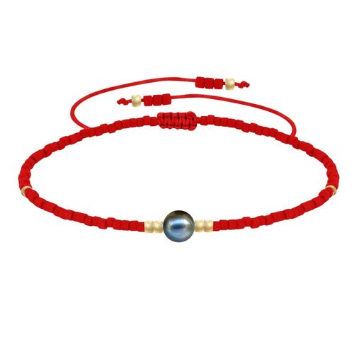 Les Poulettes Bijoux - Bracelet Lien Perle D'eau Douce Noire Et Petites Perles Mates
