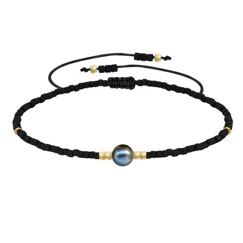 Les Poulettes Bijoux - Bracelet Lien Perle D'eau Douce Noire Et Petites Perles Mates